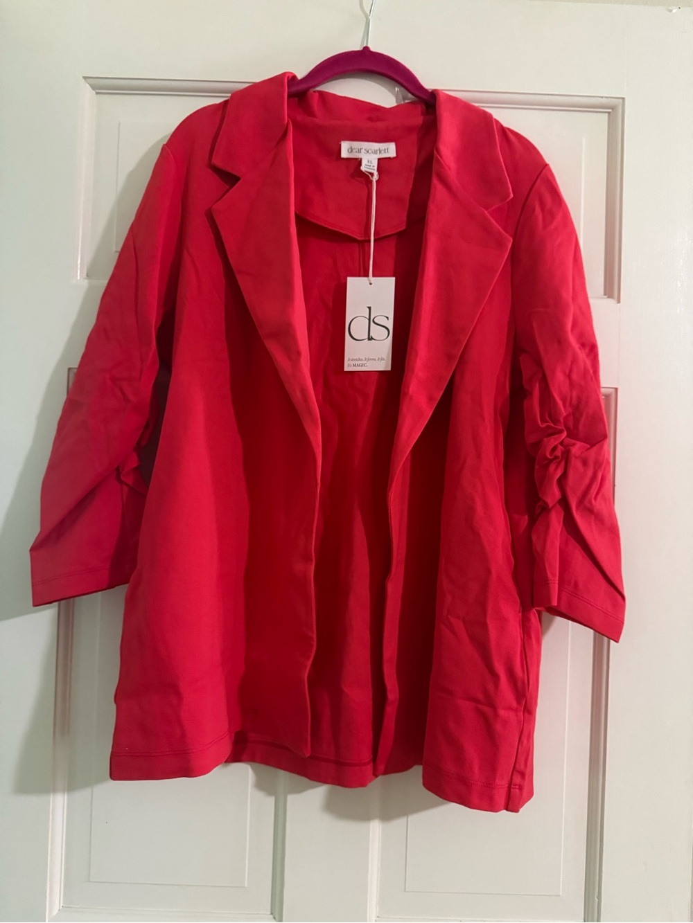 NWT Dear Scarlett Dragon Fruit Ruched 3/4 Sleeve MDS Blazer Jacket XL